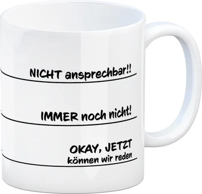 Produktbild von Ohne Kaffee nicht ansprechbar Kaffeebecher mit verschiedenen Gemütslagen