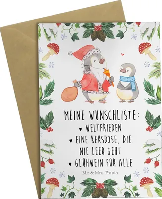 Produktbild von Mr. & Mrs. Panda Glückwunschkarte Pinguin Wunschliste - Weiß - Geschenk, Grußkarte, osterkarte, Weihnachten, weihnachtskarten, dankeskarten, genesungskarte