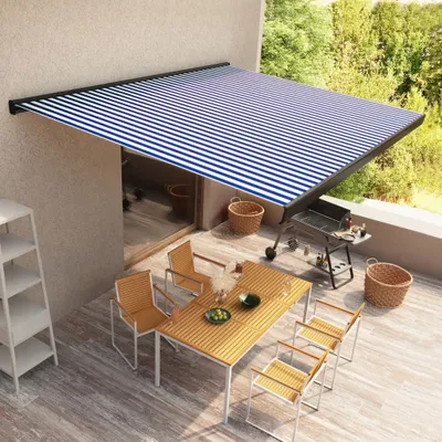 Obrázek produktu pro The Living Store Kazetová markýza s motorem 400x300 cm Modrá a bílá