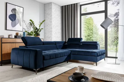Produktbild von Ecksofa Schlafsofa Sofa AGNESA Stoff Salvador Dunkelblau Ottomane Rechts