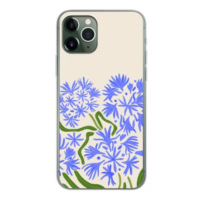 Produktbild von MuchoWow® Handyhülle Schutzhülle Hülle für iPhone 11 Pro Blume - Blau - Blatt - Einfach Silikon Softcase Handy Hülle - Handy