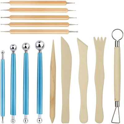 14-teiliges Modellierwerkzeug-Set aus Metall und Holz