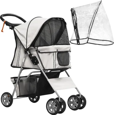 Produktbild von Hundebuggy Hundewagen bis 10 kg Klappbar Regenschutz Bodenkorb 2 Becherhalter 75 cm x 45 cm x 97 cm Grau