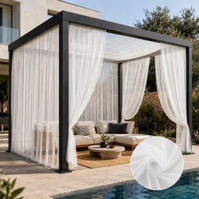 Produktbild von 2er Set Vorhänge Outdoor Voile Moskitonetz Insektenschutz Fliegengitter Gardinen für Balkon Pavillon Terrasse Hof, B160xH305cm, Weiß