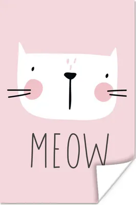 Produktbild von MuchoWow® Poster Zitate - Miau - Katze - Illustration - Kinder 80x120 cm - Papierdruck