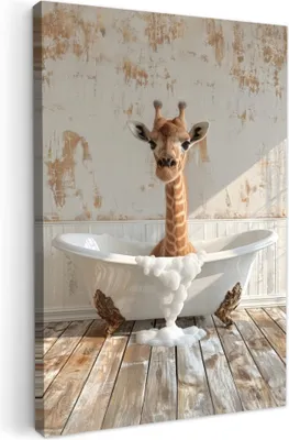 Produktbild von Wanddeko 80x120 cm - BadezimmerGiraffe, Leinwand Bilder, Wandbilder, Gemälde