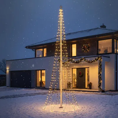 Produktbild von ECD Germany LED Lichterkette Fahnenmast Weihnachtsbeleuchtung Außen Fahnenstange Weihnachtsbaum Beleuchtung 8m 1440 LED Warmweiß Timer Fernbedienung
