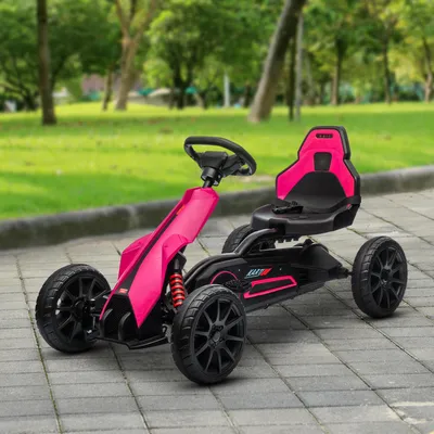Image de Kart pour enfants à pédales, voiture à pédales, siège réglable en 4 positions, roues en EVA, frein à main, rose | 100 x 58 x 58,5 cm | 3 à 8 ans