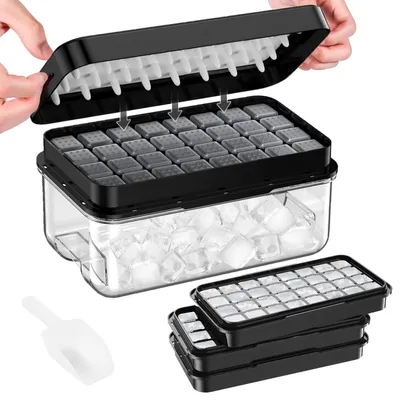 Obrázok produktu pre Forma na ľadové kocky s vekom a nádobou, 3 kusy, plast, 96 kociek ľadu, bez BPA, čierna
