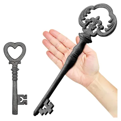 Produktbild von Großer Gusseisenskelettschlüssel, 2 Stück, Vintage-Stil, dekorativ, Schmiedeeisen, Handwerksschlüssel für Zuhause, Wanddekoration