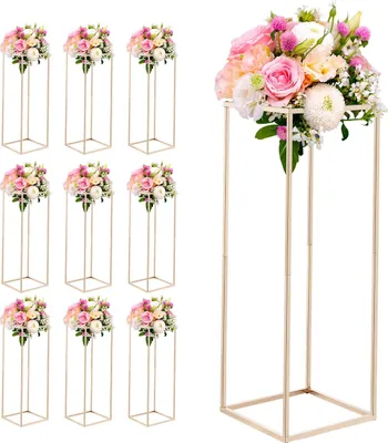 Zdjęcie produktu dla SucceBuy stojak na kwiaty ślubne 280x280x800 mm, 10 sztuk stojaka na kwiaty z ukrytymi śrubami, prostokątny stojak na rośliny na przyjęcia, urodziny, do dekoracji domu i stołu