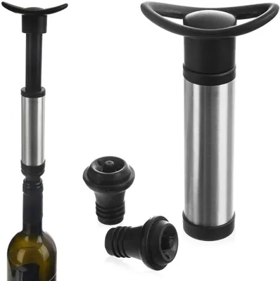 Produktbild von Orion Wein-Vakuumpumpe Vakuumpumpe Weinstopper Weinschoner Weinverschluss aus Edestahl für Wein + 2 Silikonstopfen