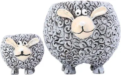 Productafbeelding van Dierenpotten Set - Bloempotten - Planten Decoratie - Set van 2 - 13.9 cm - Wit