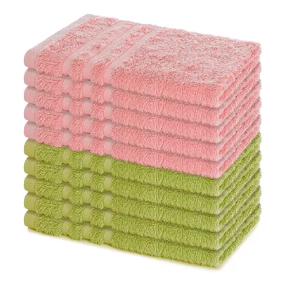 Produktbild von Lavea® 10er Set Gästehandtücher 30x50 cm, Weiche & Saugstarke Gästetücher aus 100% Baumwolle, Frottierserie Elena, Waschbar 60°C – Lindgrün & Pastellrosa