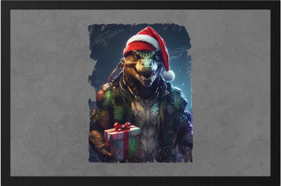 Produktbild von Futuristischer Cyborg T-Rex Fußmatte Weihnachten Dinosaurier X-Mas Dino