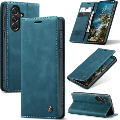 Produktbild von Hülle für Samsung Galaxy A57 Retro Kunstledertasche mit Standfunktion Schutzhülle Blau