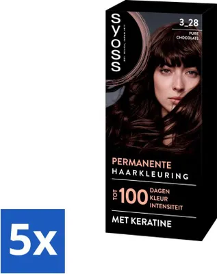 Image de SYOSS - Coloration 3-28 Pure Chocolate - Coloration pour cheveux - Couvre les cheveux gris - Réduit la casse - Pack avantage - 5 pièces