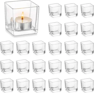 Produktbild von Teelichthalter Glas Set von 24 klaren Windlichtern für Teelichter Kerzenhalter Glas Teelichtgläser für Hochzeitsdekoration Tisch