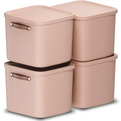 Produktbild von Rotho 4er-Set Aufbewahrungsbox 40L Maloja - Kunststoffbox mit Deckel - Stapelbox 39,5 x 38,0 x 34,0 cm - Plastikbox Ordnungsbox Allzweckkiste