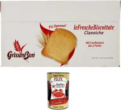 Produktbild von Grissin Bon HO.RE.CA. Fette biscottate Le Fresce Zwieback 48 Packungen mit 2 Scheiben 48x 18gr+ Italian Gourmet polpa 400g