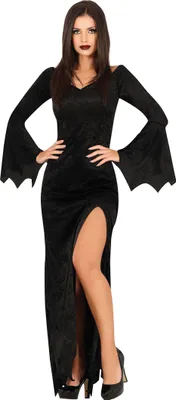 Produktbild von Halloween Hexenmeister Gothic Langarm Dunkles Kleid Verzaubernd Schlitz Geheimnisvoll Stilvoll, Größe: 42 - 44 (L) Farbe: Schwarz