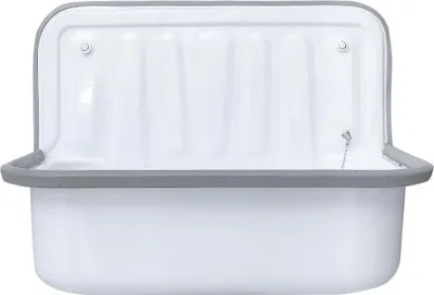 Produktbild von Belvit Spülbecken Stahl weiß 50,5 cm mit Stoßfänger und Ablaufstopfen – Wandbecken für Werkstatt & Haushalt