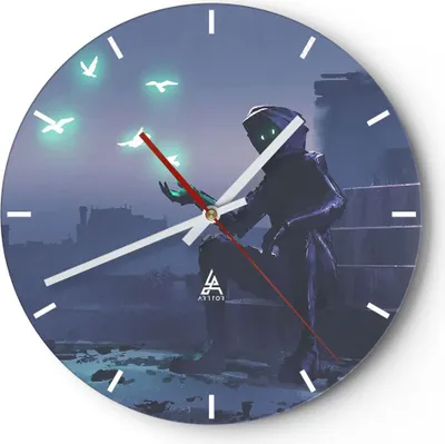 Produktbild von Wanduhr - Rund - Glasuhr - Fantasie Kreatur - 30x30cm - Schleichendes Uhrwerk - Lautlos - zum Aufhängen bereit - Dekoration Modern - Wanddekoration aus Glas - C3AR30x30-4092
