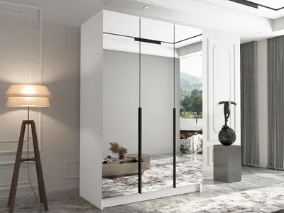 Obrázek produktu pro Vysoká zrcadlová šatní skříň 150 cm SHEELA 3 - bílá / černá