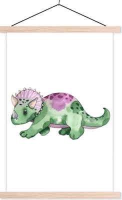 Produktbild von MuchoWow® Textilposter Dinosaurier - Grün - Kinderzimmer - Jungen - Mädchen - Kinder 120x180 cm mit holzfarbenen Rahmen - Textil-Plakat