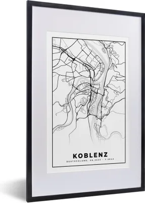 Produktbild von MuchoWow® Gerahmtes Poster Koblenz - Karte - Stadtplan 40x60 cm - Poster mit Schwarzem Bilderrahmen Wandposter Rahmen Foto Bilder - Poster in Rahmen