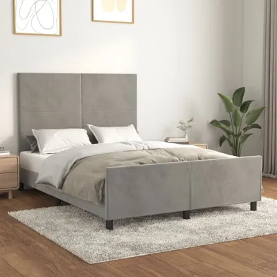 Produktbild von vidaXL Bettgestell mit Kopfteil Hellgrau 140x200 cm Samt - Bettgestell Mit Kopfteil - Bettgestelle Mit Kopfteile - Bettgestell - Bett Mit Kopfteil