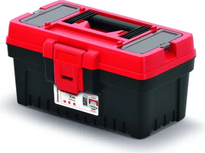 A red and black toolbox is shown against a white background.