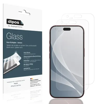 Produktbild von 2x Schutzfolie für Apple iPhone 18 Pro matt - Anti-Shock 9H Folie dipos Glass Kunststoffglas