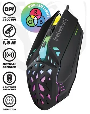 Productafbeelding van Rebeltec SHARK Gaming-muis, optisch, USB, bekabeld, RGB-verlichting
