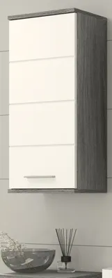 Produktbild von Badezimmer Hängeschrank "Bailey" weiß Hochglanz und Rauchsilber grau Badschrank