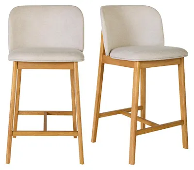 Produktbild von Miliboo - Barhocker aus Stoff in Beige Samtoptik und hellem Holz H69 cm (2er Set) TIEGA