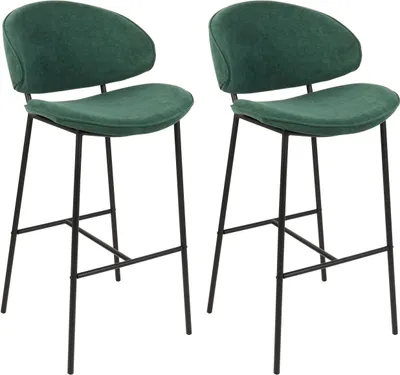 Produktbild von BELIANI Barstuhl 2er Set Dunkelgrün Stoffbezug und Metall mit Lehne Fußstützen Modernes Design Sitzmöbel Wohnzommer Küche Bar Wohnküche Ausstattung