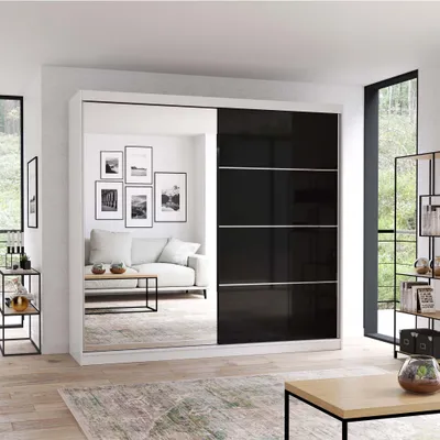 Produktbild von Schwebetürenschrank Kleiderschrank Schrank 233 cm Weiß/Schwarz mit Spiegel Multi 31