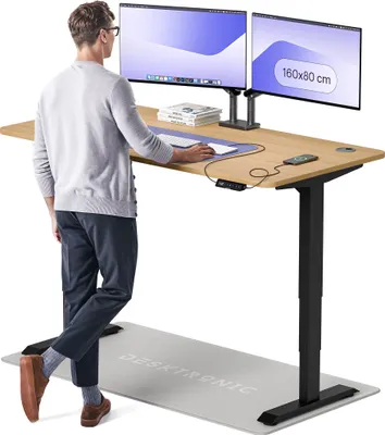 Zdjęcie produktu dla Desktronic HomePro biurko z elektryczną regulacją wysokości 160x80cm czarny/dąb z funkcją pamięci, technologią antykolizyjną, portami ładowania USB-A i USB-C