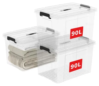 Produktbild von Cetomo 90L*3 Aufbewahrungsboxen, Tragbare Plastikboxen mit Deckeln, Organizer-Be
