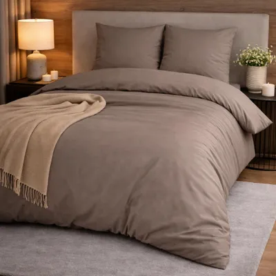 Produktbild von Satin Bettwäsche 200 x 220 cm, mit 2 Kissenbezügen in 80 x 80 cm, taupe, 100% Mako Baumwolle, sleepling