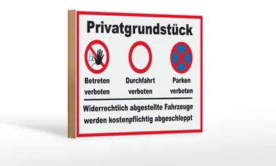 Produktbild von Holzschild Parken 18x12cm Privatgrundstück betreten Verbot
