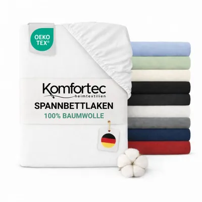 Produktbild von Komfortec Jersey Spannbettlaken 140x200 cm, 100% Baumwolle, Weiß, KI-generiertes Bild