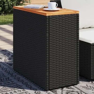 Produktbild von vidaXL Zahradní stolek s dřevěnou deskou černý 58x27,5x55cm ratan