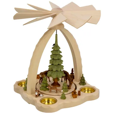 Produktbild von Heydenreich Erzgebirge Pyramide für Teelichte & Pyramidenkerzen 27 cm, Modell:mit Rehen farbig