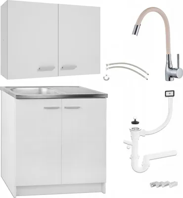 Produktbild von Stamar | Küchenmöbel Set, mit Spülbecken Weiß, mit Armatur, Küchenhängeschränke und Küchenunterschränke