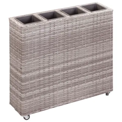 Productafbeelding van Verhoogde tuinbak, 4 plantvakken, 80x22x79 cm, polyrotan, grijs