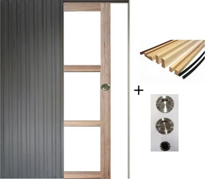 Image de Porte Coulissante bois Frake Vitrage transparent H204 x L73 + Systeme de Galandage et kit finition inclus (coquille et tire doigt)