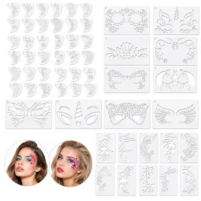 Produktbild von Gesichtsmal Schablonen Kinder 56 Stück, wiederverwendbares Face Painting Set aus PET, Schminkschablonen für Halloween, Party und Karneval
