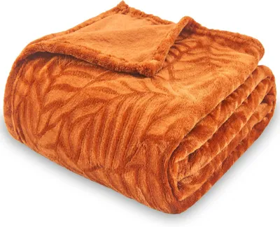 Immagine prodotto di Coperta in pile, 152 x 203 cm, arancione, motivo a foglie, 280 g/m², per uso domestico